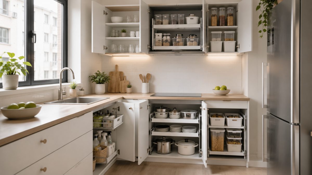 small apartment kitchen cabinet organization ideas